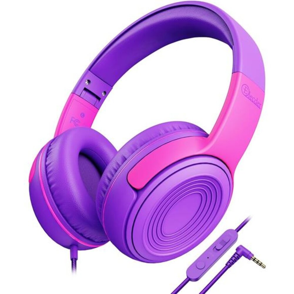 Kids Purple S8 Wired Headphones Adjustable with Microphone for Boys and Girls